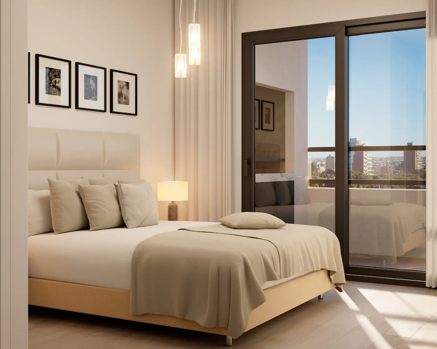 Render de dormitorio en suite de unidad de Arcadia Residence